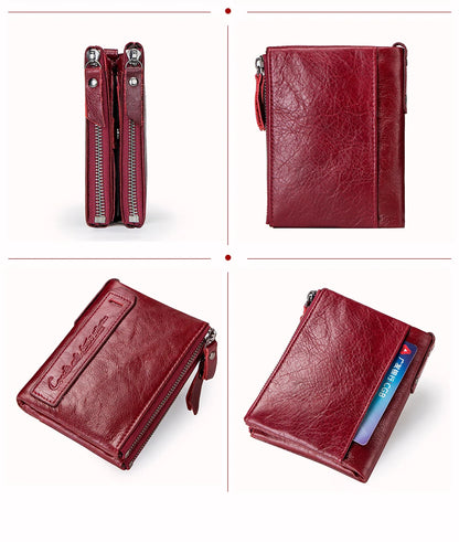CONTACT'S Genuine Leather Short Wallets for Women Luxury Designer Coin Purse Female Money Clip Card Holder Customize Men Wallets.