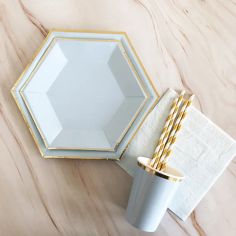 40pcs/set Yellow Green Pink Blue Paper Plates Cups Disposable Tableware Set for Wedding Birthday Party Baby Shower Supplies