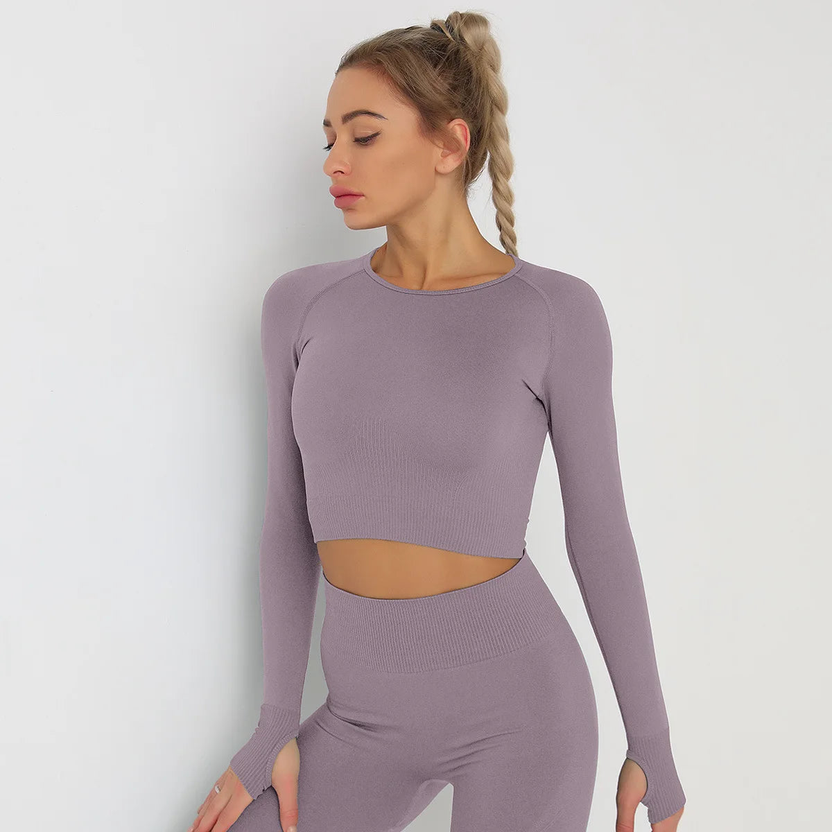 Seamless Athletic Crop Top Woman Sports T-shirts Yoga Top Knitted Shirt Long Sleeve Workout Tops For Women Fashion Gym Clothes