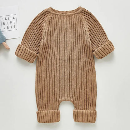 Feste Strick Baumwolle Langarm Einem stück Outfit Kleinkind Baby Jungen Mädchen Romper Frühling Herbst Neugeborenen Baby Mädchen Overall.