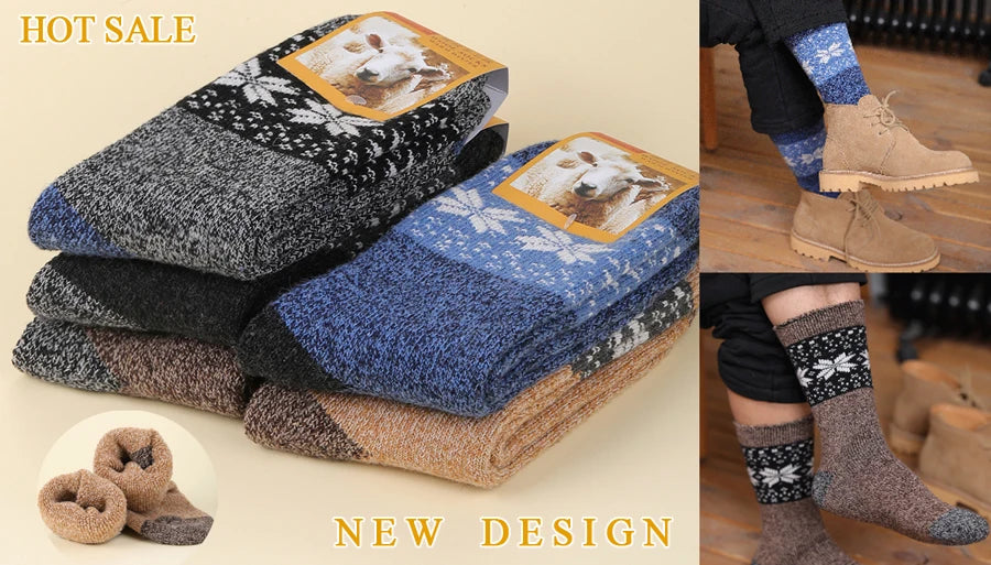 5 Pairs/Lot Thick Wool Socks Men Winter Warm Cashmere Breathable Long Sock Outdoor Male Meias New 7 Colors Hot Sale 2023.