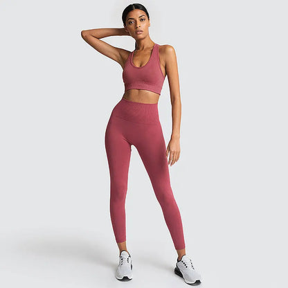 High Waist Elastic Seamless Yoga Wear Women Fitness Clothes Gym Clothing Workout Set Long Sleeve Crop Top Leggings Sports Suit.