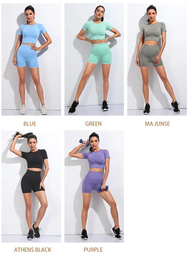 Women Vital Seamless Yoga Fitness Clothing Set High Waist Gym Leggings Crop Tops Sports Tracksuit Plush Up Sports Outfits.