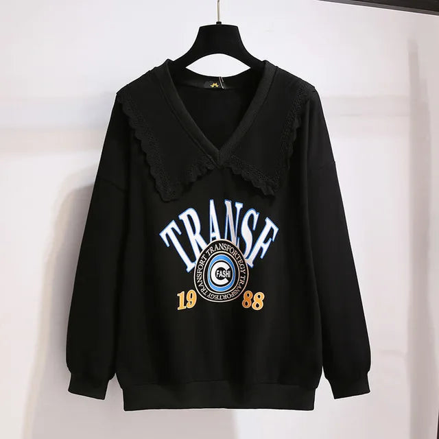 150Kg Plus Größe frauen Herbst Faul Stil Puppe Kragen Sweatshirts Fehlschlag 157cm 6XL 7XL 8XL 9XL 10XL lose Dünnen Langen Ärmeln Top