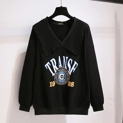 150Kg Plus Größe frauen Herbst Faul Stil Puppe Kragen Sweatshirts Fehlschlag 157cm 6XL 7XL 8XL 9XL 10XL lose Dünnen Langen Ärmeln Top