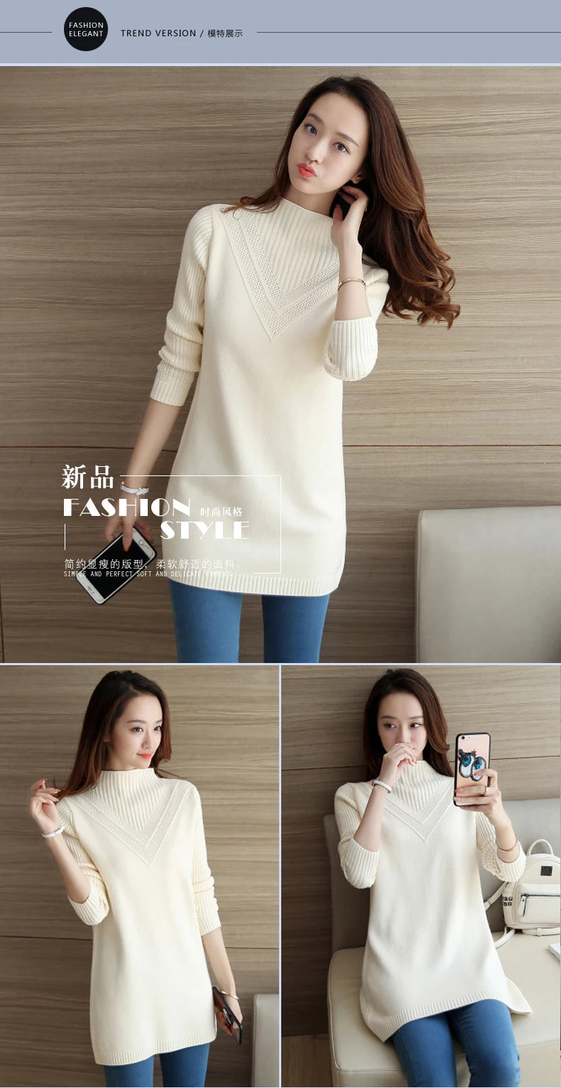 Frühling Herbst Winter Neue Rollkragenpullover Frauen Koreanische Lose Medium Lange Dicke Stricken Top Pullover Bodenbildung Pullover Ziehen.