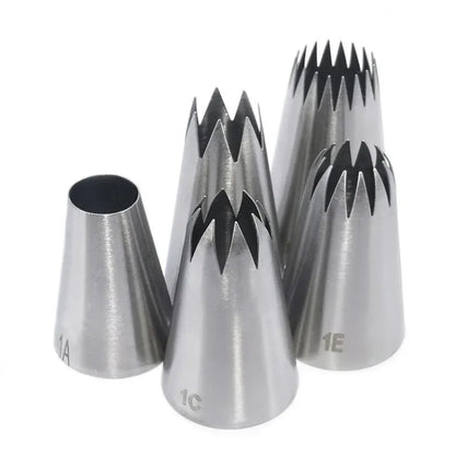 5pcs Large Metal Cake Cream Decoration Tips Set Pastry Tools Stainless Steel Piping Icing Nozzle Cupcake Head Dessert Decorators.