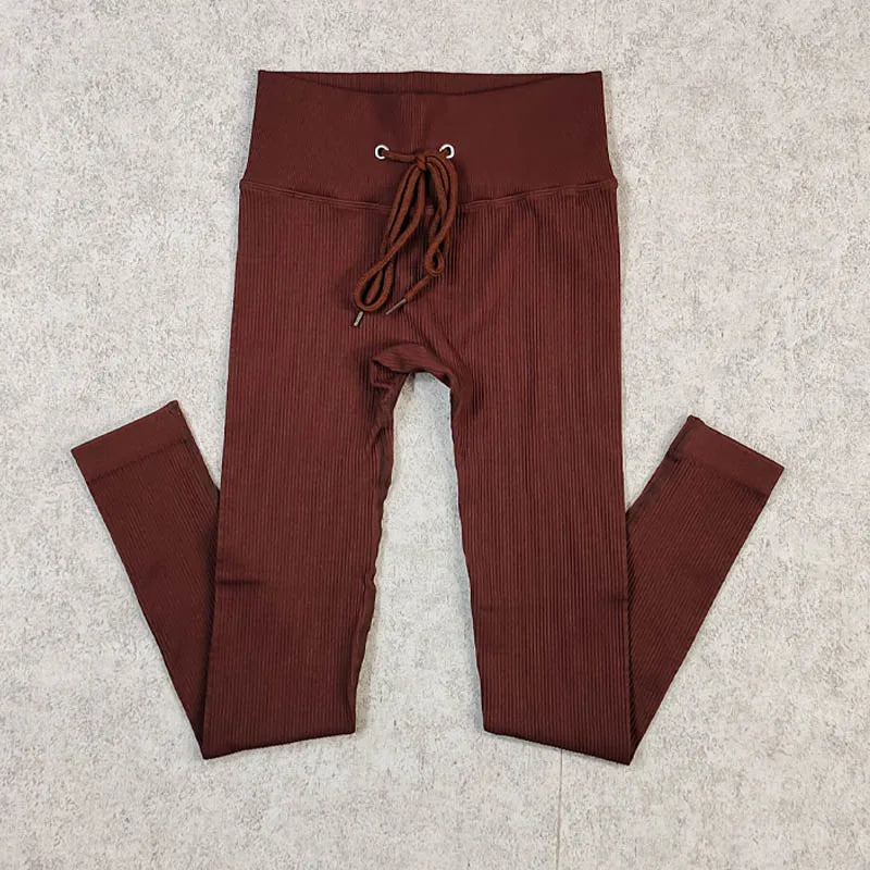 Ribbed Yoga Leggings Sports Tights Women Seamless Knit Yoga Pants White Femme Gym Leggings Skinny Workout Fitness Push Up