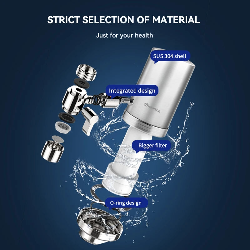 Wheelton Stainless Steel Kitchen Tap Filter Household Ceramic Water Purifier Faucet Water Filter  Activated Carbon Filtration.