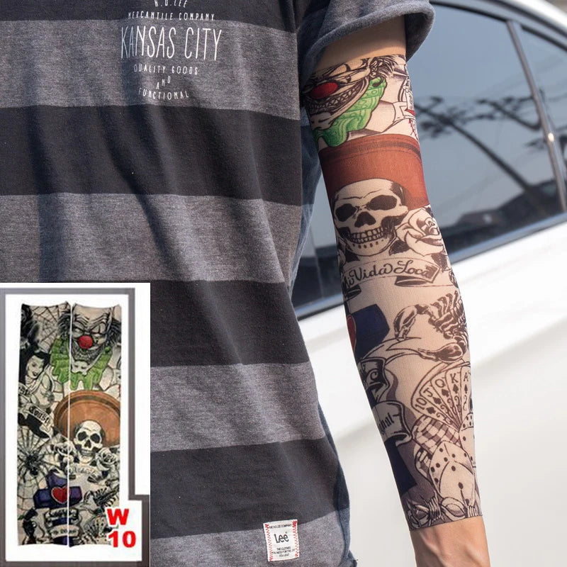1pc hot sale tattoo sleeve  styles elastic Fake 100%nylon Arm stocking beloved girl Buddha Wolf Dragon design halloween cool men.