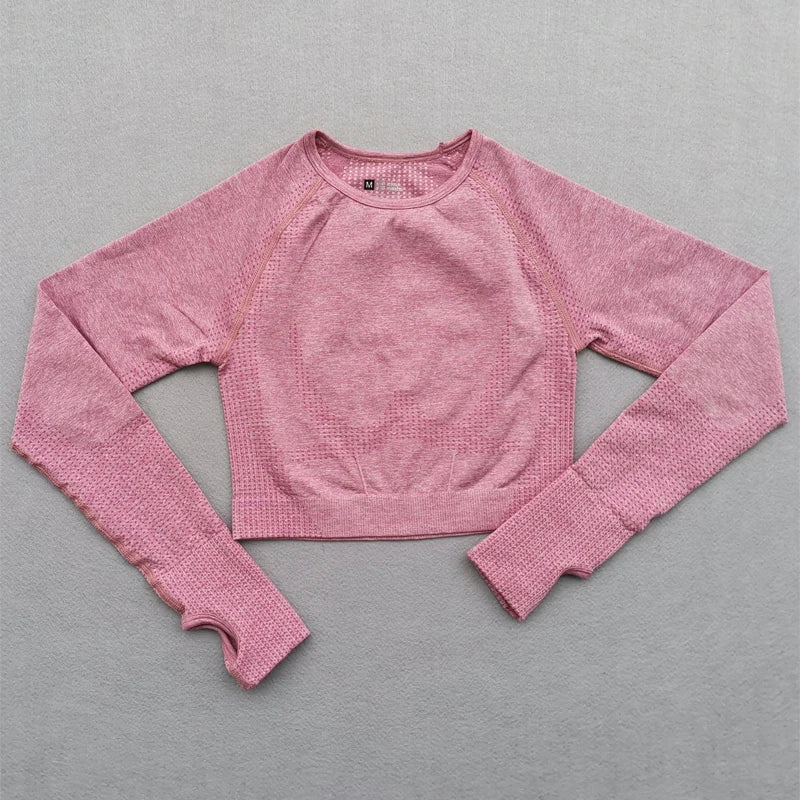 Seamless Yoga Crop Top For Women Long Sleeve Gym Workout Tops with Thumb Holes Sports Running Shirt Women Sportswear.