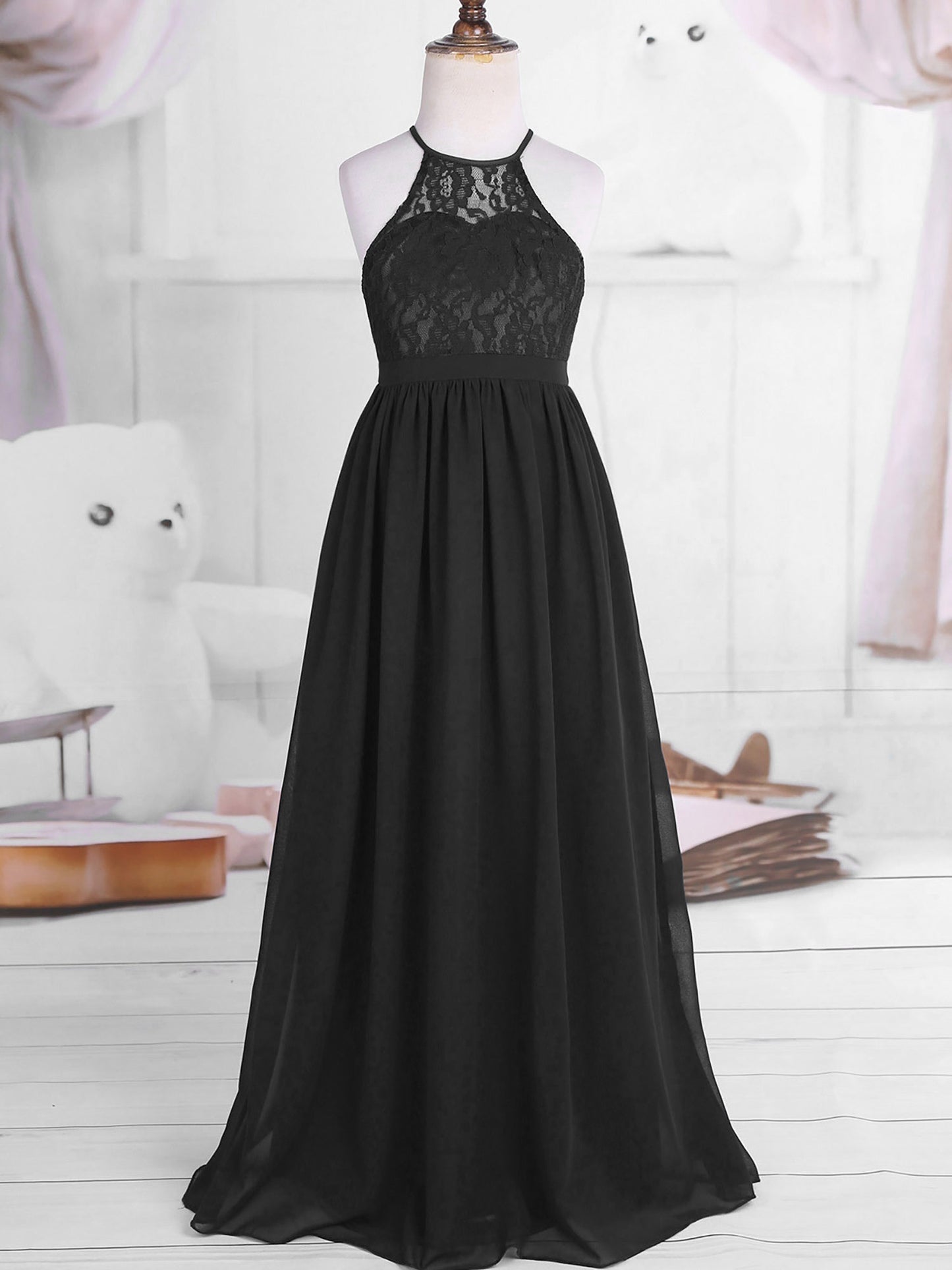 Sommer Mode Blume Mädchen Kleid Hochzeit Geburtstag Party Kinder Lange Kleid Vestido Elegante Halter Neck Floral Spitze Prinzessin Kleid