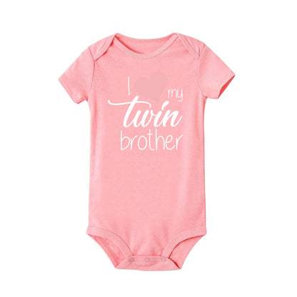 Zwillinge Säuglings-Body „I Love My Twin Sister Brother“ für Neugeborene, Jungen und Mädchen, kurzärmelig, Overall, Kleinkind-Kleidung, Baby-Geschenk-Strampler.