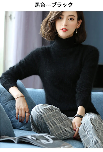 Herbst Winter 100% Nerz Kaschmir Pullover Frauen Strickwaren Pullover Dicke Warme Einfarbig Plus Größe Basis Hohe Revers Kleidung Tops