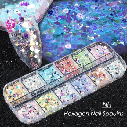 1 Set Mixed Color 3D Ultrathin Sequins Nail Glitter Flakes 1/2/3mm Sparkly DIY Tips Dazzling Paillette Nail Art Decorations TRP.