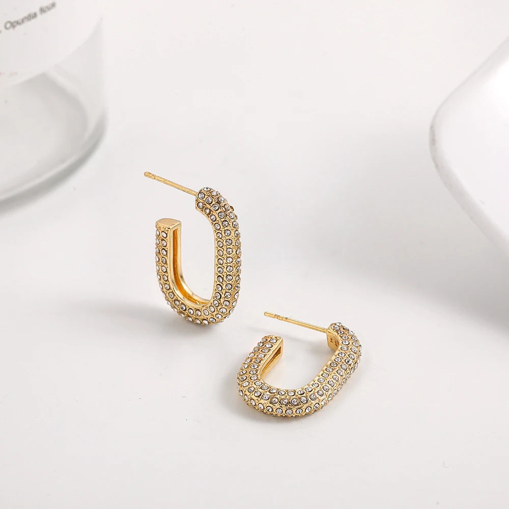Fashion CZ Zircon Round Huggie Hoop Earrings for Women Geometric U Shape Ear Buckle Hoops Gold Plated Stainless Steel Jewelry.