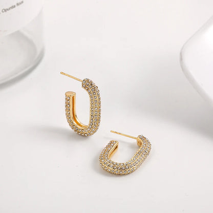 Fashion CZ Zircon Round Huggie Hoop Earrings for Women Geometric U Shape Ear Buckle Hoops Gold Plated Stainless Steel Jewelry.