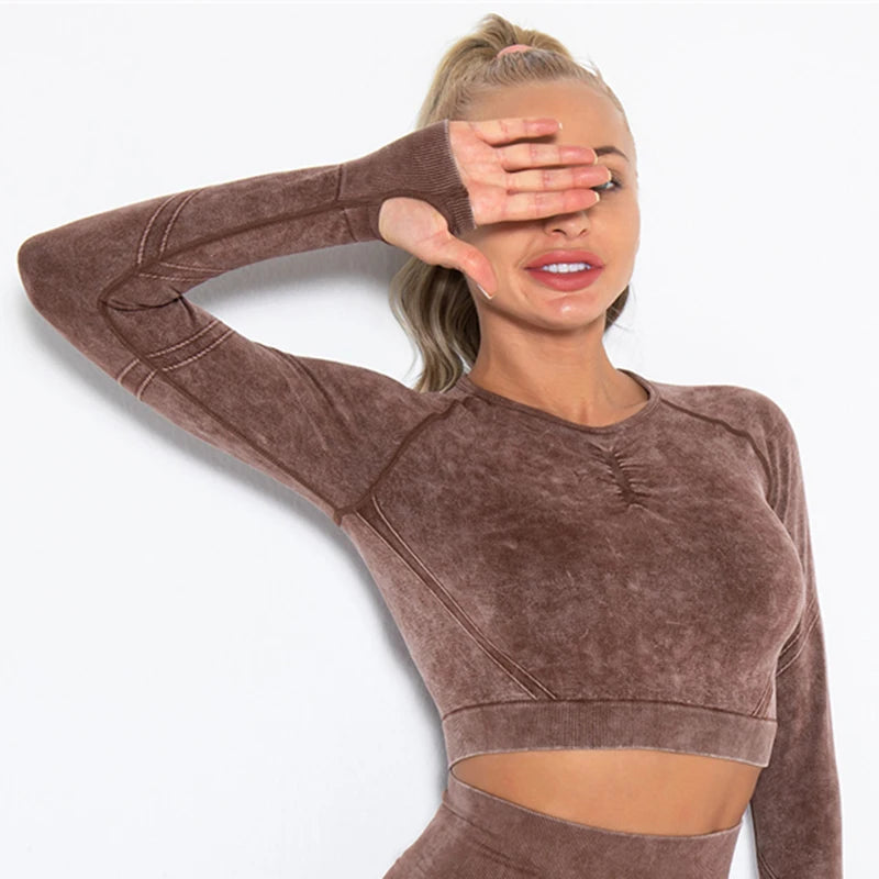 Hamidou Cropped Top Gym Set Seamless Women Yoga Workout Set Fintess Clothing Push Up Leggings Sport Wear Women Suits Tracksuit