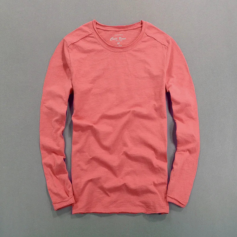 Fashionable Bamboo Cotton Long Sleeve Vintage T-shirts Men Casual Thin Tops Tees Comfortable Tshirt Distressed T-shirt