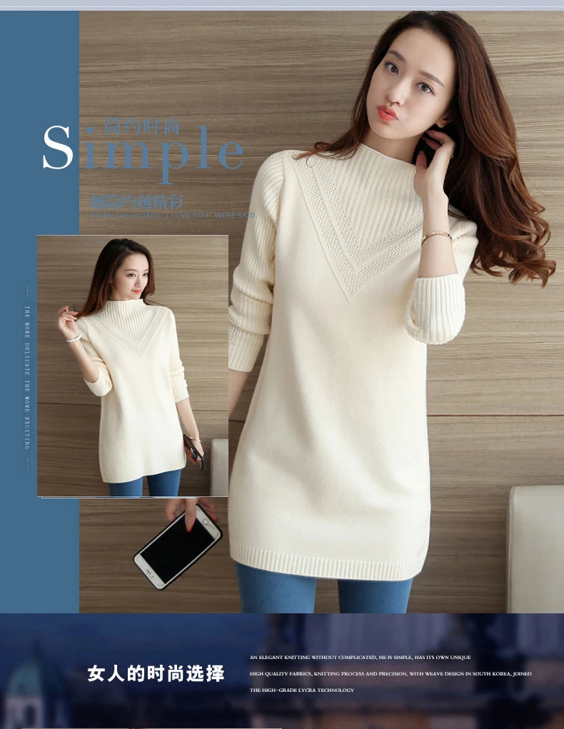 Frühling Herbst Winter Neue Rollkragenpullover Frauen Koreanische Lose Medium Lange Dicke Stricken Top Pullover Bodenbildung Pullover Ziehen.