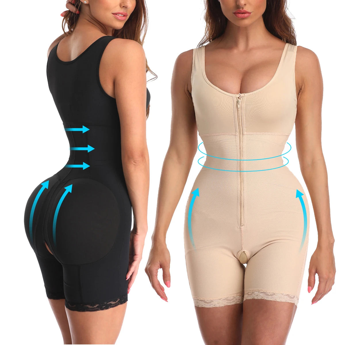 Zip Waist Lace Slimming Shaper Corset Control Shapewear Butt Lifter Strap Body Shaper Underwear Bodysuit Women Plus Size S-6xl.