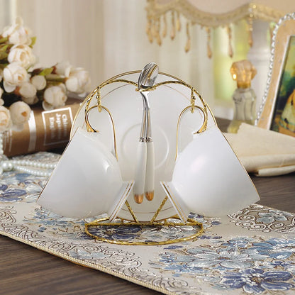 Grace Bone China Coffee Set White Gold Porcelain Tea Set Advanced Pot Cup Ceramic Mug Sugar Bowl Creamer Teapot Milk Jug Teaset.