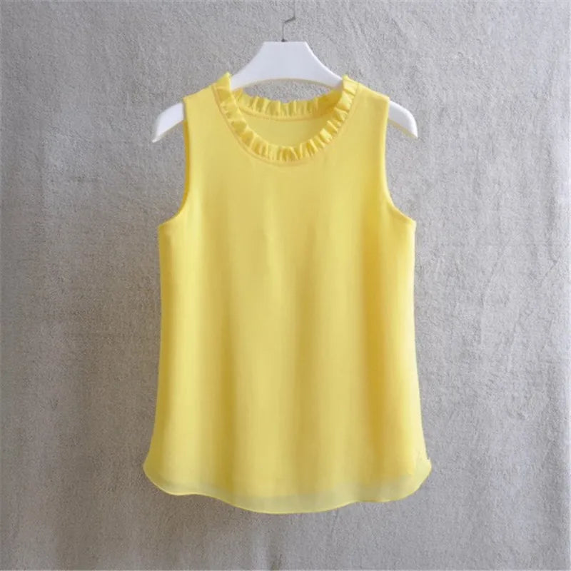 Woherb 21 Farben Feste Rüschen Chiffon Bluse Frauen 2025 Sommer Mode Weste Blusas Casual Lose Ärmellose Damen Tops Shirt