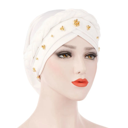 KepaHoo Women Hair Care Islamic Jersey Head Scarf Milk Silk Muslim Hijab Beads Braid Wrap Stretch Turban Hat Chemo Cap Head Wrap.
