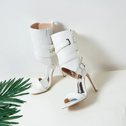 PU Leather Stiletto Women Sandal 2025 Drag Quee Summer High Heels Wedding Party Sexy Shoes Belt Solid Sissy Pumps Size 34~50