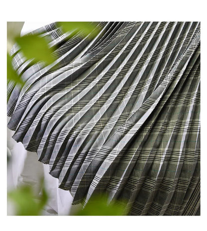 Looks Thin Pleated Skirt 2025 New High Waist A-line Skirt Mid-length Big Size Plaid Skirt Long Pleated Skirt Length 75-90cm