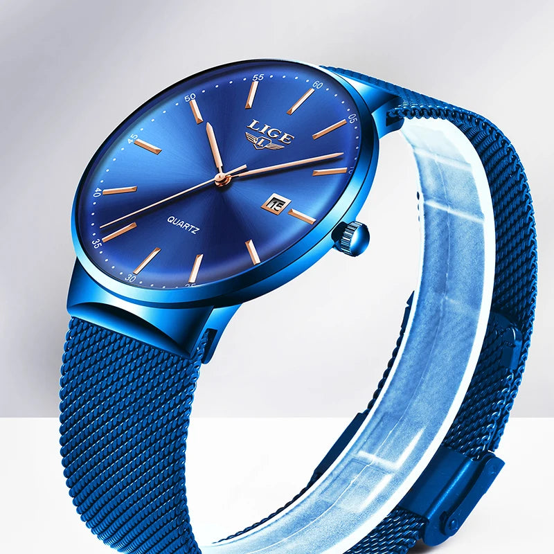 LIGE Fashion Luxury Womens Watch Ultra-thin Steel Mesh Strap Quartz Wristwatch Women Clock Casual Waterproof Watches Reloj Mujer.