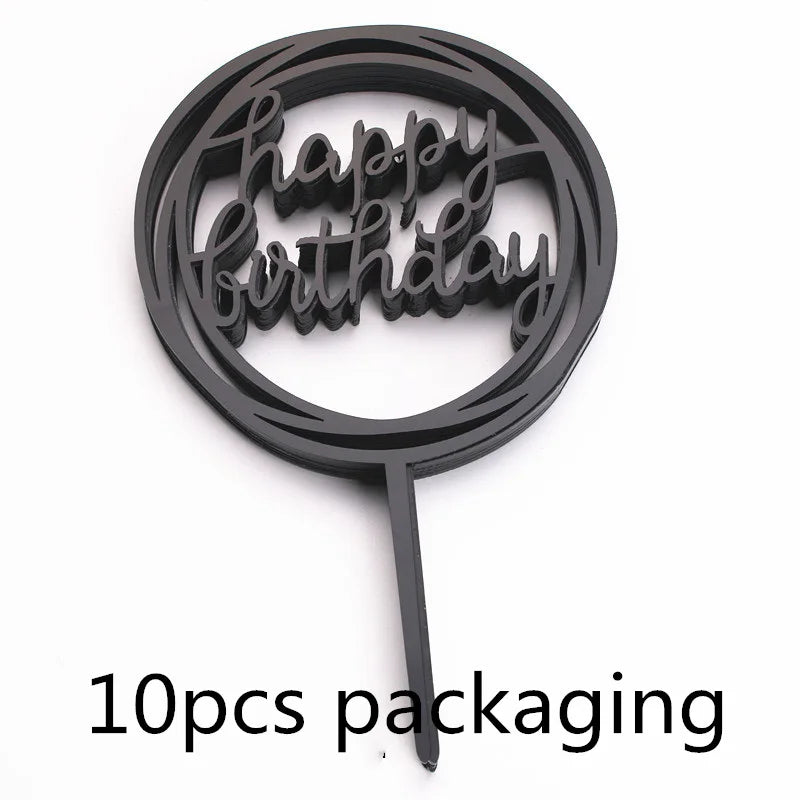 10 Stück Roségold Happy Birthday Kuchendeckel Silber Schwarz Schlichtes Design Acryl Kuchendeckel Babyparty Party Dessert Dekoration.