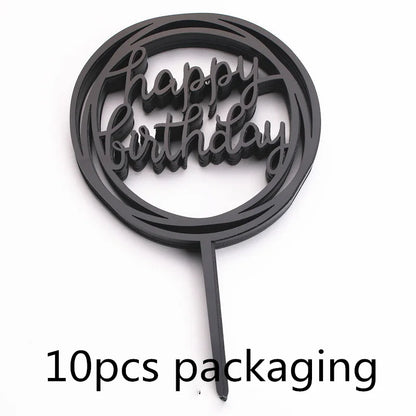 10 Stück Roségold Happy Birthday Kuchendeckel Silber Schwarz Schlichtes Design Acryl Kuchendeckel Babyparty Party Dessert Dekoration.
