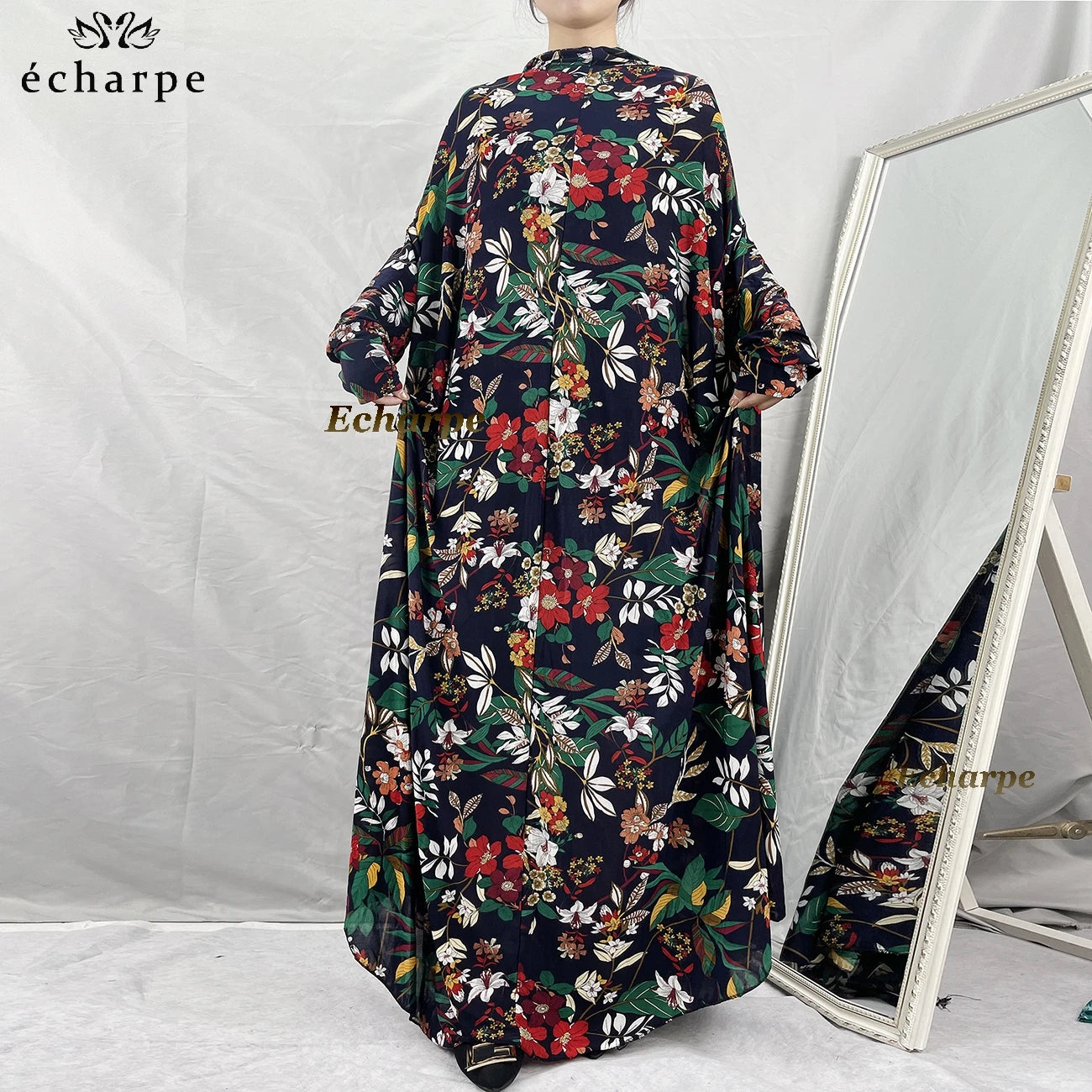 1 Pieces Muslim Hijabs Dress Women's Prayer Garment Dubai Abaya Arab Jibab Islam Flowers Djellaba Femmel Khimar Caftan Clothes