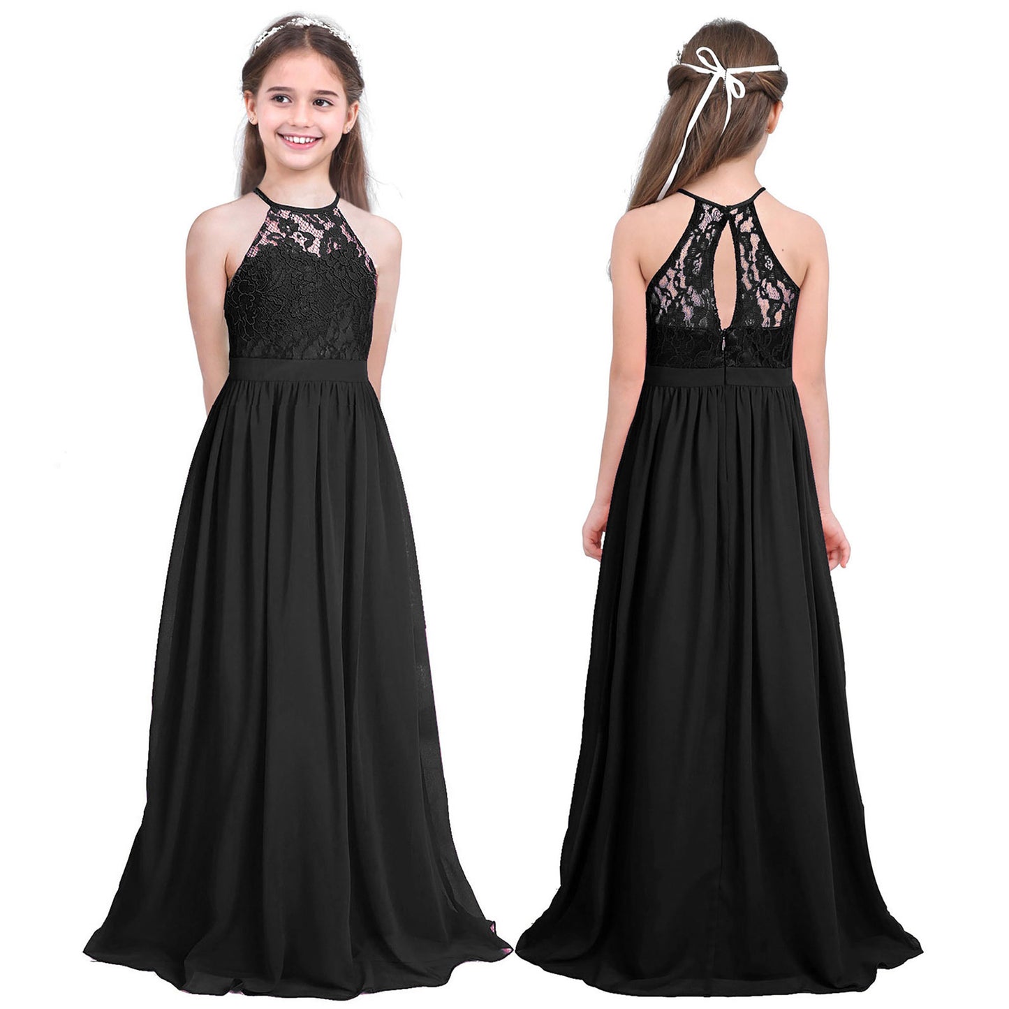 Sommer Mode Blume Mädchen Kleid Hochzeit Geburtstag Party Kinder Lange Kleid Vestido Elegante Halter Neck Floral Spitze Prinzessin Kleid