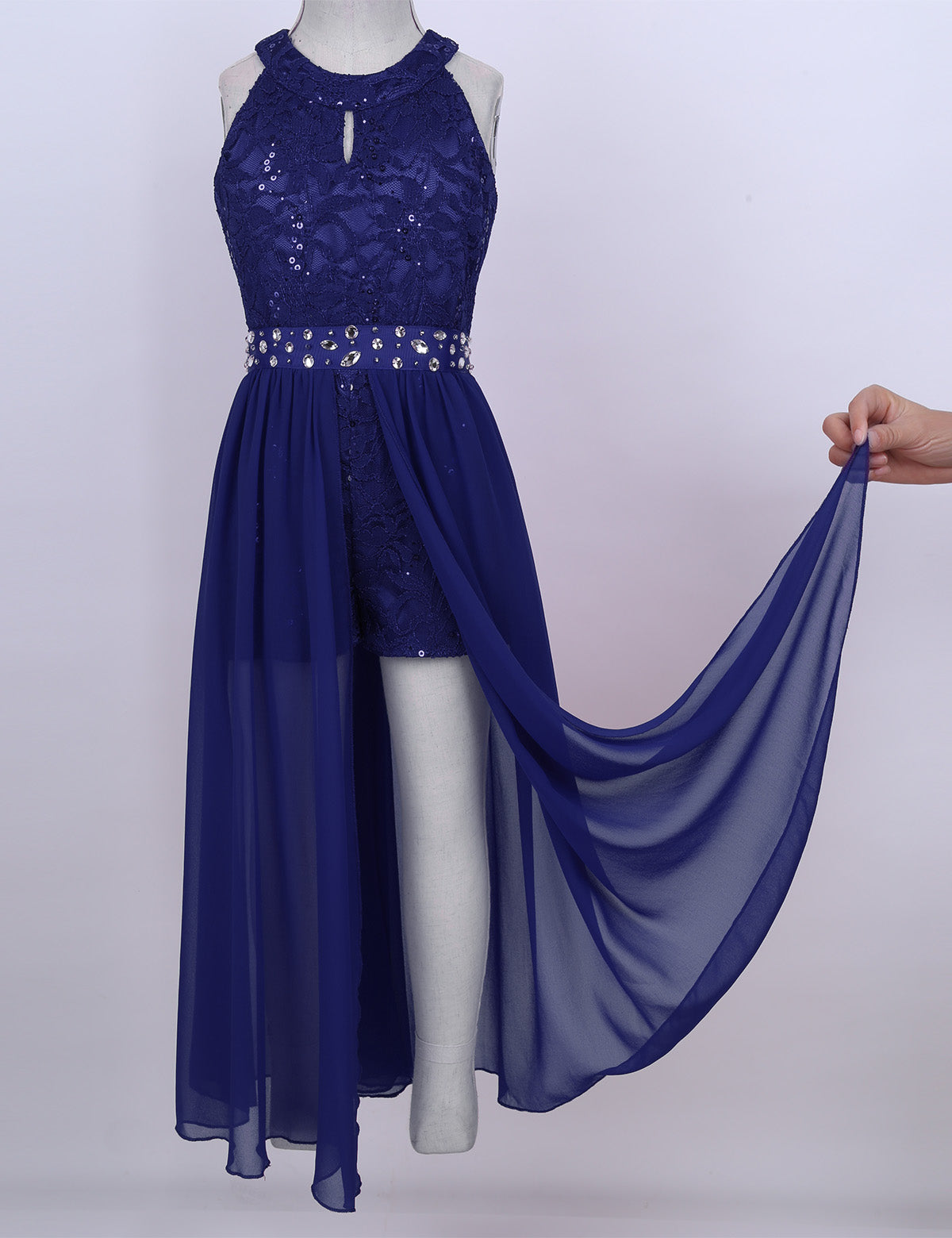 Kinder Mädchen Ärmellose Blumen Spitze Strass Party Kleid Dance Strampler für Schule Pageant Geburtstag Hochzeit Bühne Leistung.