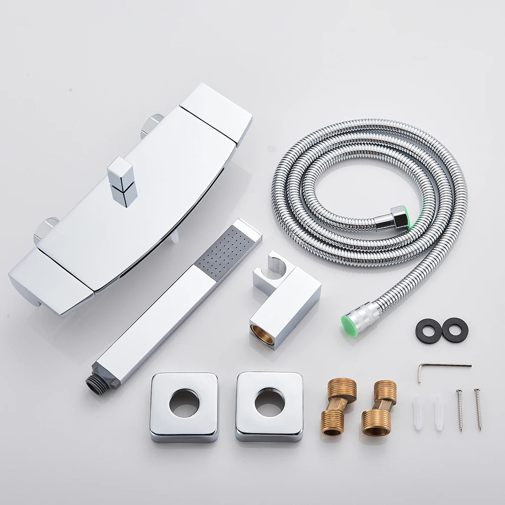 Black Waterfall Shower Faucet Bathroom Wall Mounted Bathtub Shower Faucets Dual Handles Hot Cold Water Mixer Tap with Handshower