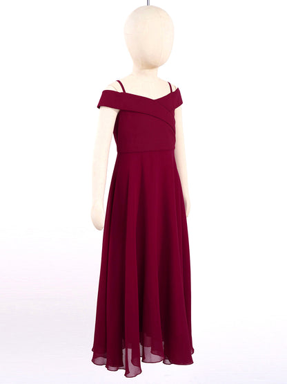 Elegantes Chiffon-Partykleid für Mädchen, schulterfrei, verstellbarer Spaghettiträger, bodenlanges Maxikleid für Hochzeit, Geburtstag, Abend.