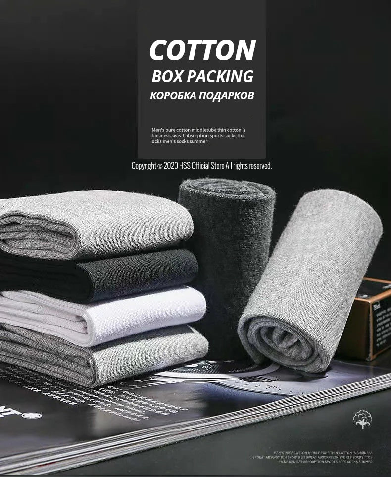 Box Pack Men's Cotton Socks 10Pairs/Box Black Business Men Socks Soft Breathable Summer Winter for Man Boy's Gift Size EUR39-45.