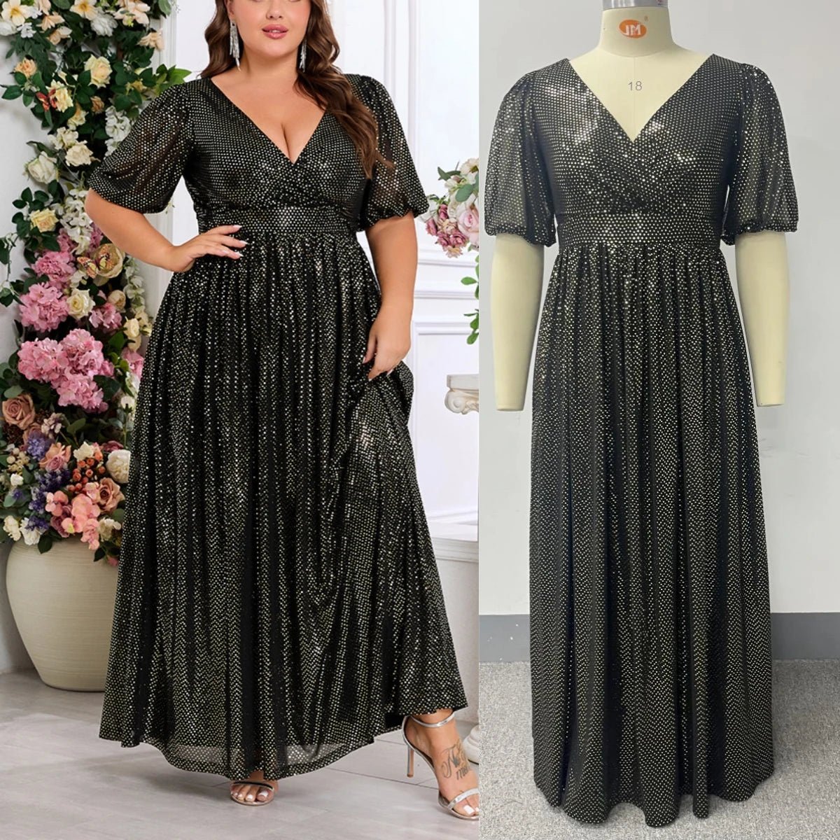 Trendy Luxury Plus Size Women Elegant Evening Dresses Short Sleeve A-line Shiny Party Dresses Women Church Dresses With Lining.