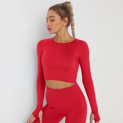 Seamless Athletic Crop Top Woman Sports T-shirts Yoga Top Knitted Shirt Long Sleeve Workout Tops For Women Fashion Gym Clothes.