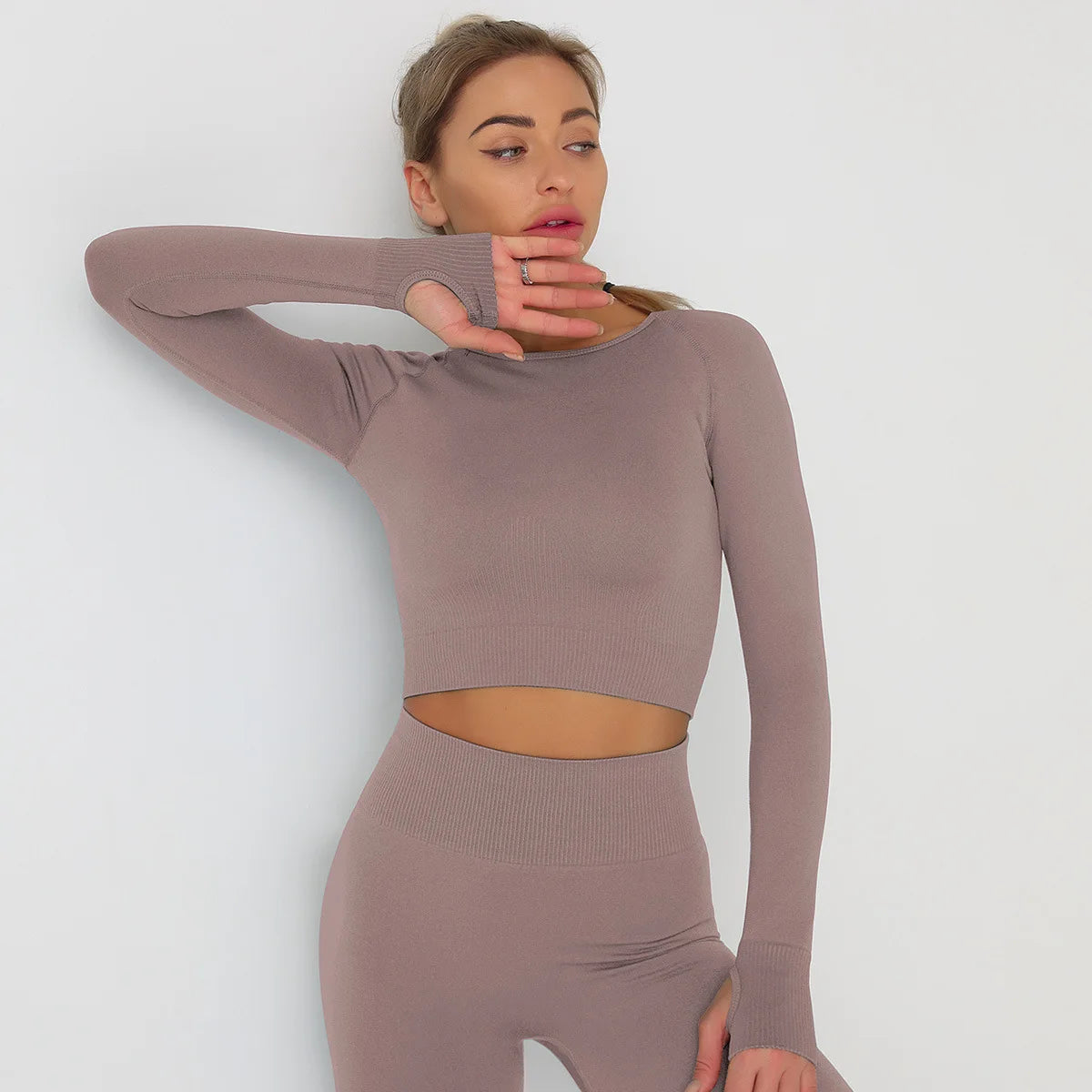 Seamless Athletic Crop Top Woman Sports T-shirts Yoga Top Knitted Shirt Long Sleeve Workout Tops For Women Fashion Gym Clothes