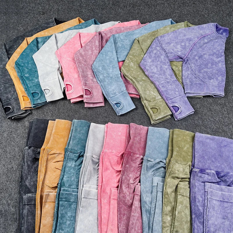 Hamidou Cropped Top Gym Set Seamless Women Yoga Workout Set Fintess Clothing Push Up Leggings Sport Wear Women Suits Tracksuit