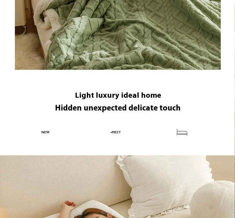 Lamb Fleece Double-Sided Velvet Blanket Double-Layer Thickened Woven Polyester Wearable Blanket