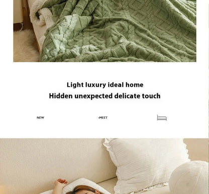 Lamb Fleece Double-Sided Velvet Blanket Double-Layer Thickened Woven Polyester Wearable Blanket