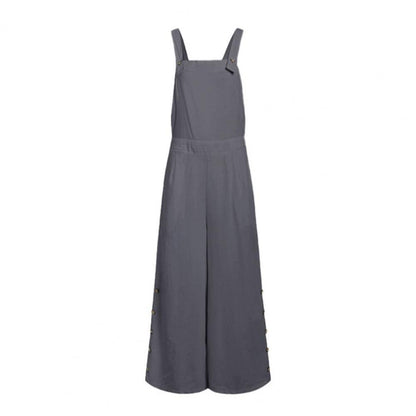 Women Jumpsuit Summer Sleeveless Solid Color Wide Leg Pockets Loose Strappy Playsuit Overall Wide Leg Pockets mono mujer verano.