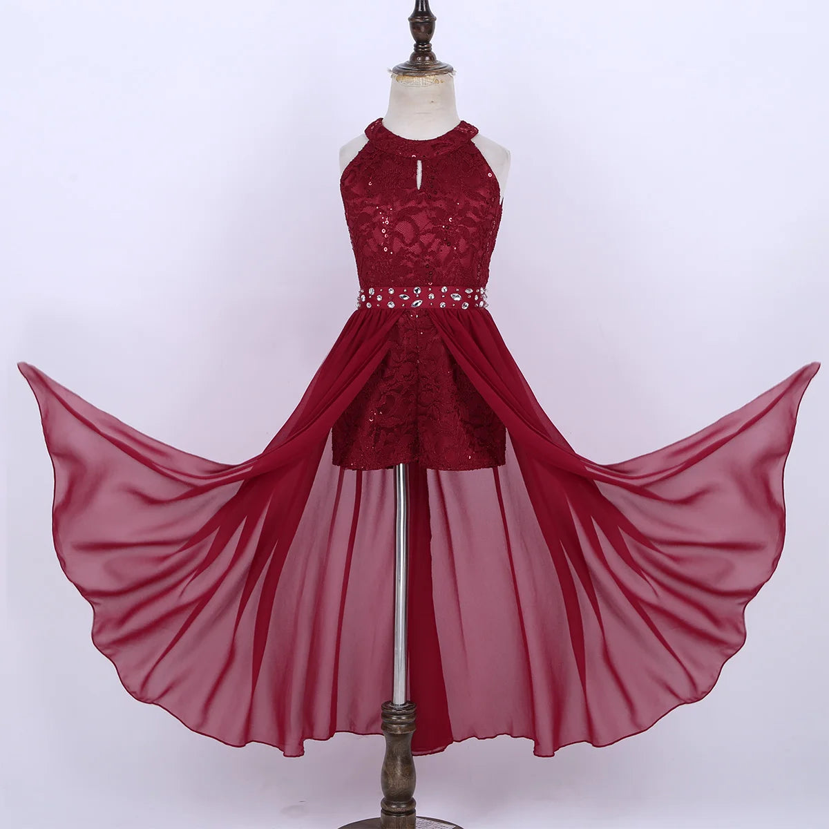 Kinder Mädchen Ärmellose Blumen Spitze Strass Party Kleid Dance Strampler für Schule Pageant Geburtstag Hochzeit Bühne Leistung.