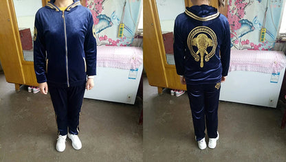 Korean Print Velvet 2 Piece Set Casual Hooded Women Outfit Harem Pant Suits Tracksuit Velour Jogging Femme Spring Fall Conjuntos.