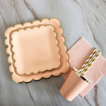 40pcs/set Yellow Green Pink Blue Paper Plates Cups Disposable Tableware Set for Wedding Birthday Party Baby Shower Supplies