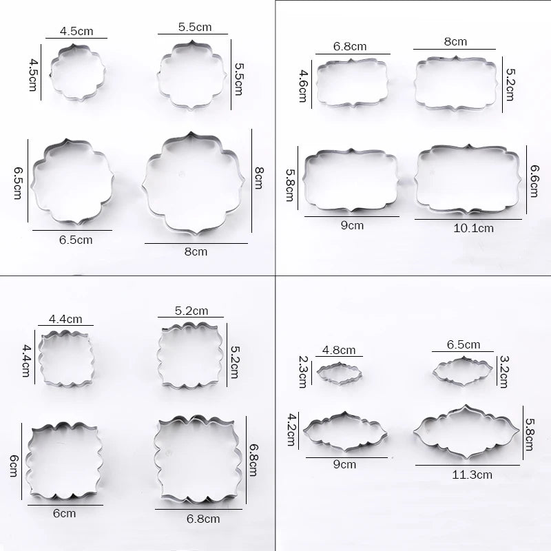 FAIS DU 4Pcs Stainless Steel Cookie Mold Stamper Nameplate DIY Biscuit Blessing Circle Flower Frame Cake Decoration Backware.